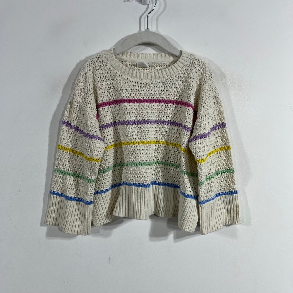 Baby Gap Kids 4 Years Rainbow Stripe Cotton Knit Sweater Cream Boho Pullover
